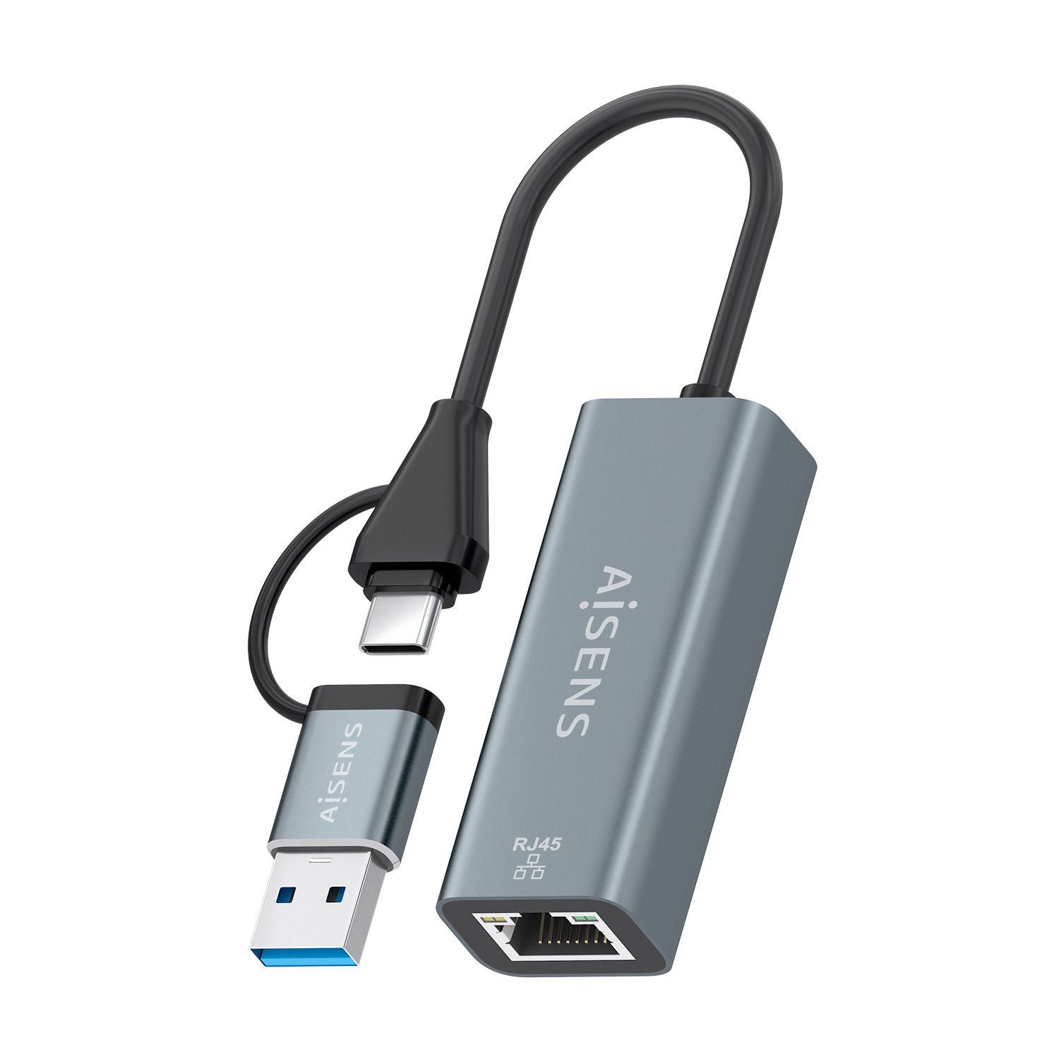 A109-1032 - Conversor AISENS USB-A/USB-C a RJ45 Ethernet GbE Gris (A109-1032)
