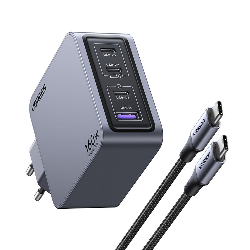 25877 - Cargador Ugreen Nexode Pro GaN PD 3.1 160W 3xUSB-C 1xUSB-A Negro/Gris (25877)
