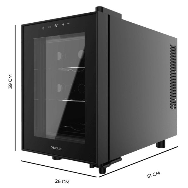 A01_EU01_109603 - Vinoteca CECOTEC Bolero GrandSommelier 600 CoolCrystal 6 Botellas Temperatura 8-18�C Control T�ctil Luz LED Interior Negra (A01_EU01_109603)