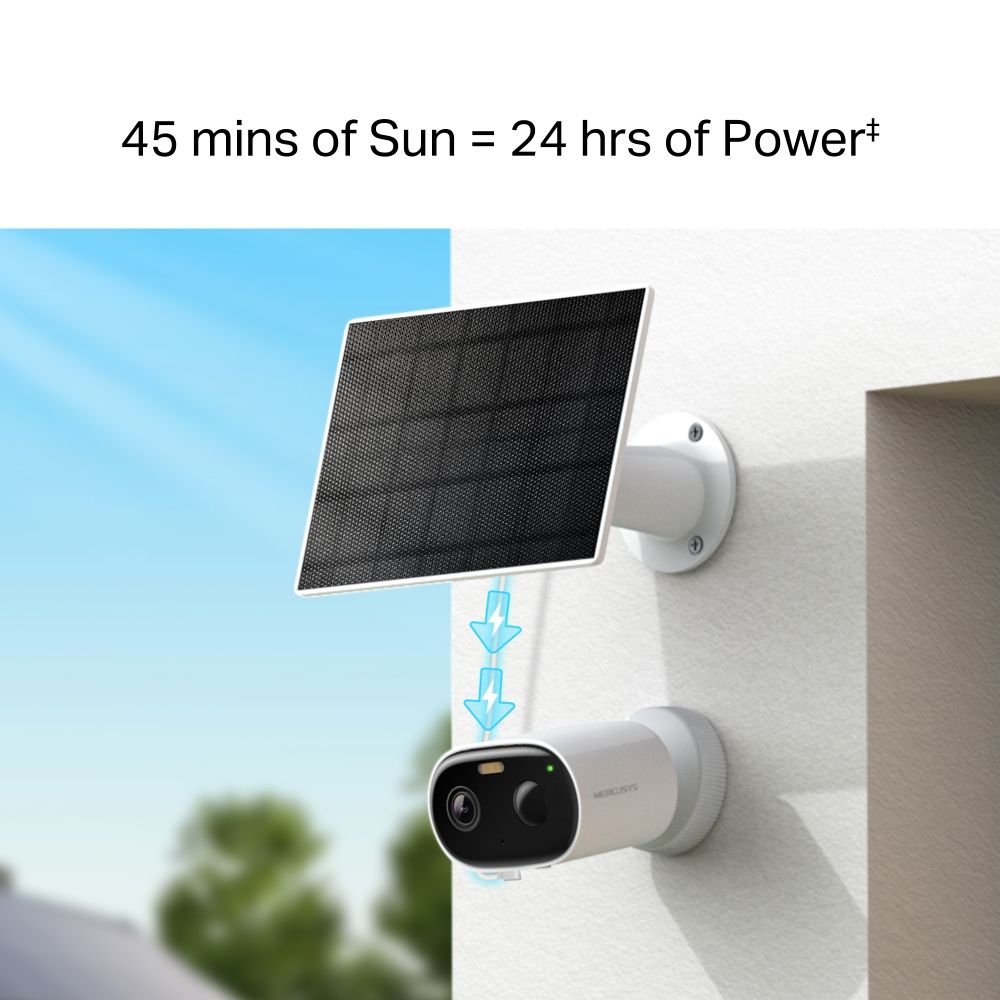 MC410 KIT - C�mara IP Mercusys Panel Solar 2K 3mp H.264 Sensor CMOS WiFi Visi�n Nocturna Exterior Pared Blanca (MC410 KIT)
