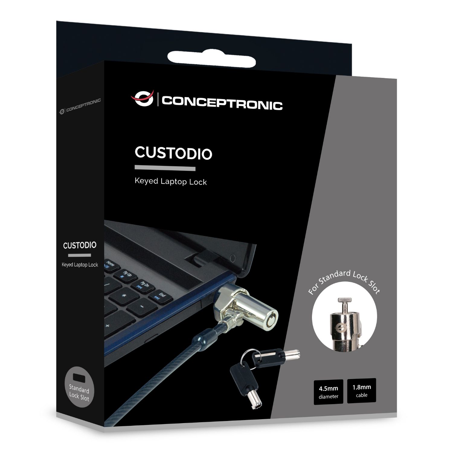 CUSTODIO02BSM - Cable de Seguridad Conceptronic CUSTODIO02BSM Slot Estandar con Llave Compatible Llave Maestra. Negro (CUSTODIO02BSM)