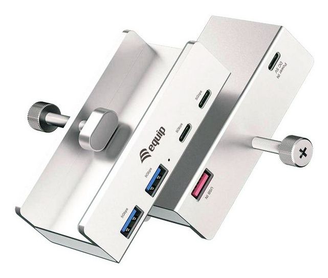 EQ128967 - Hub USB-C Equip EQ128967 con Clip Ajustable 4 Puertos 2xUSB-A 2xUSB-C 5Gbps Aluminio Gris (128967)