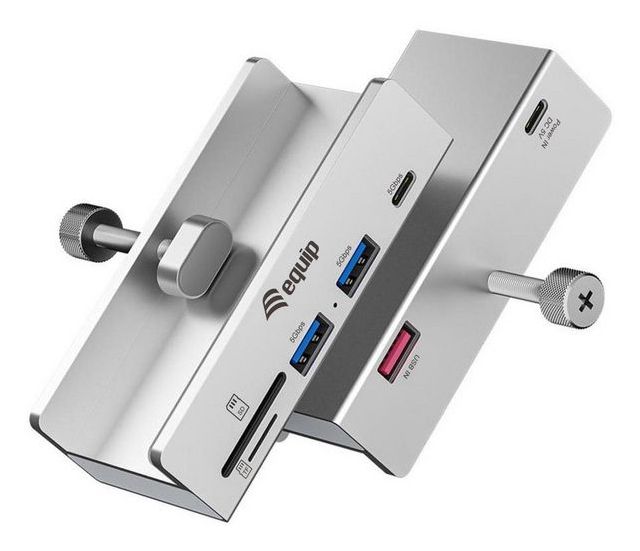 EQ128968 - Hub USB-A con clip ajustable Equip 4 puertos USB 3.2 Gen 1 SuperSpeed 5Gbps Incluye 2 puertos USB-A y 2 puertos USB-C Fijacion para escritorio o monitor. Carcasa de aluminio Gris (128968)