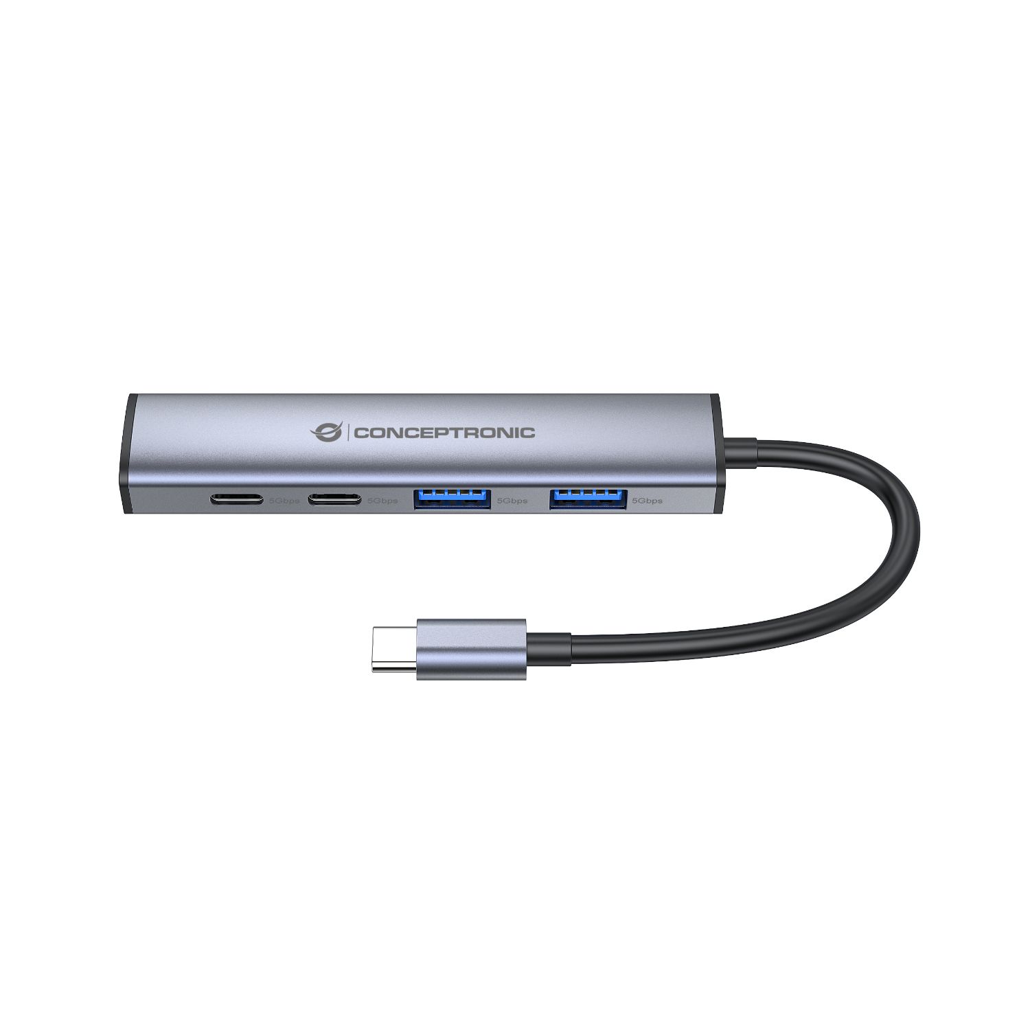 HUBBIES22G - Hub USB-C Conceptronic con 5 puertos: 2xUSB-A 3xUSB-C USB 3.2 Gen1 Power Delivery de hasta 100W Gris. (HUBBIES22G)