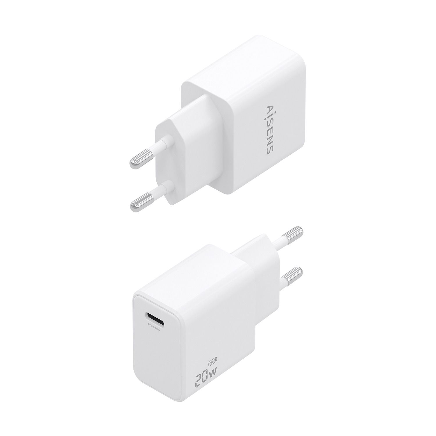 ASCH-20W1P081-W - Cargador de Pared AISENS GaN 20W PD 3.0 QC 4.0 1xUSB-C Cable 1m Blanco (ASCH-20W1P081-W)