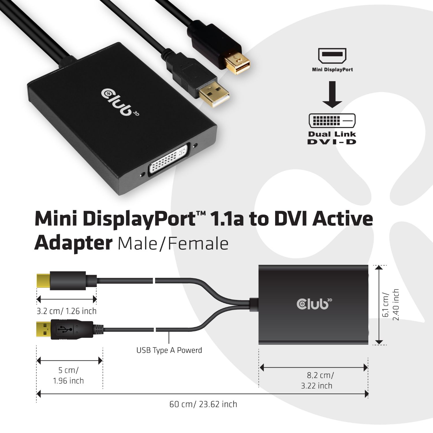 CAC-1130 - Adaptador Club 3D Mini DP / DVI Dual Link (CAC-1130)