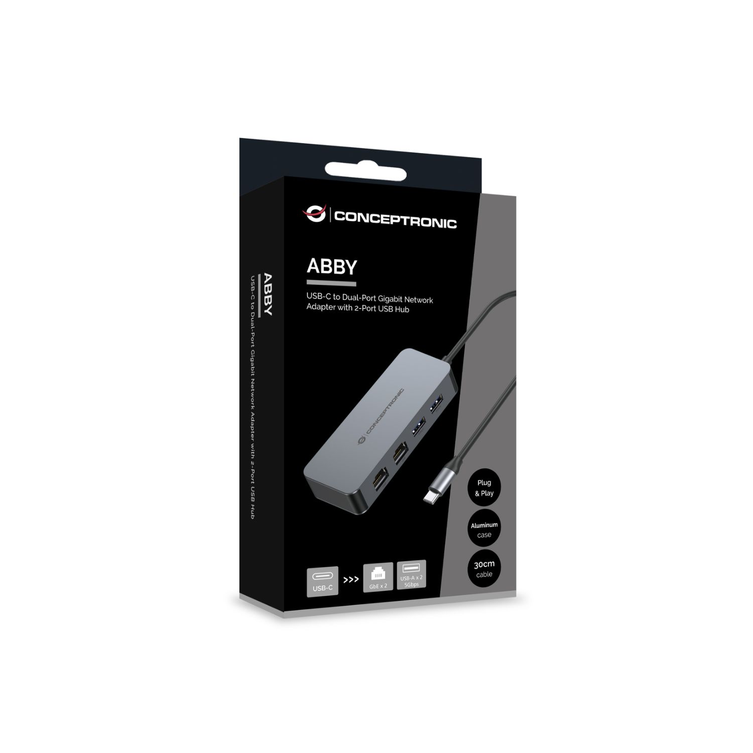 ABBY24G - Adaptador USB CONCEPTRONIC USB-A a 2xRJ45 Ethernet LAN GbE Cable 0.3m Gris (ABBY24G)