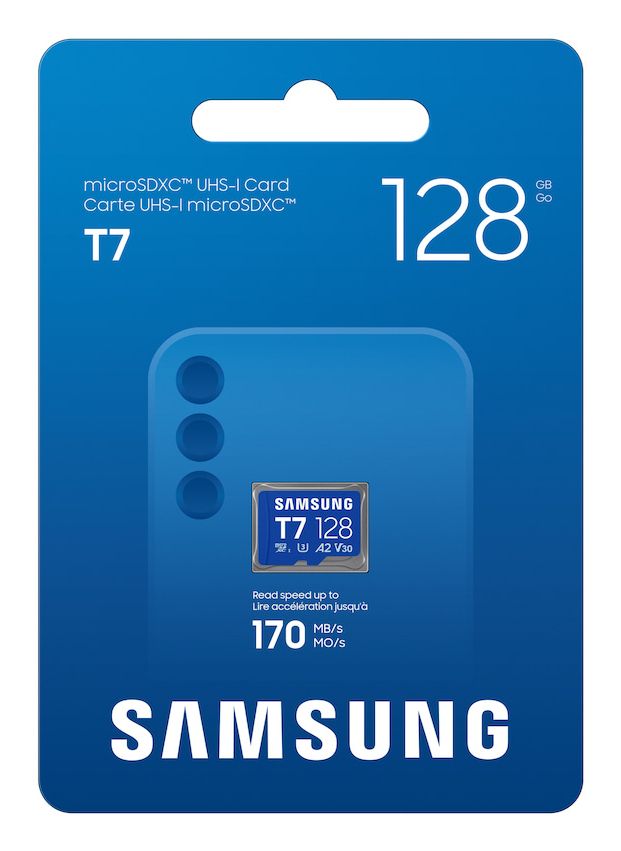 MB-MB128T/WW - Tarjeta Memoria Samsung Micro SDXC T7 128Gb UHS-I Class 3 (U3) V30 Lectura 170 Mb/s Azul (MB-MB128T/WW)