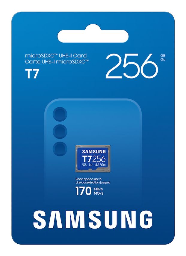 MB-MB256T/WW - Tarjeta Memoria Samsung Micro SDXC T7 256Gb UHS-I Class 3 (U3) V30 Lectura 170 Mb/s Azul (MB-MB256T/WW)