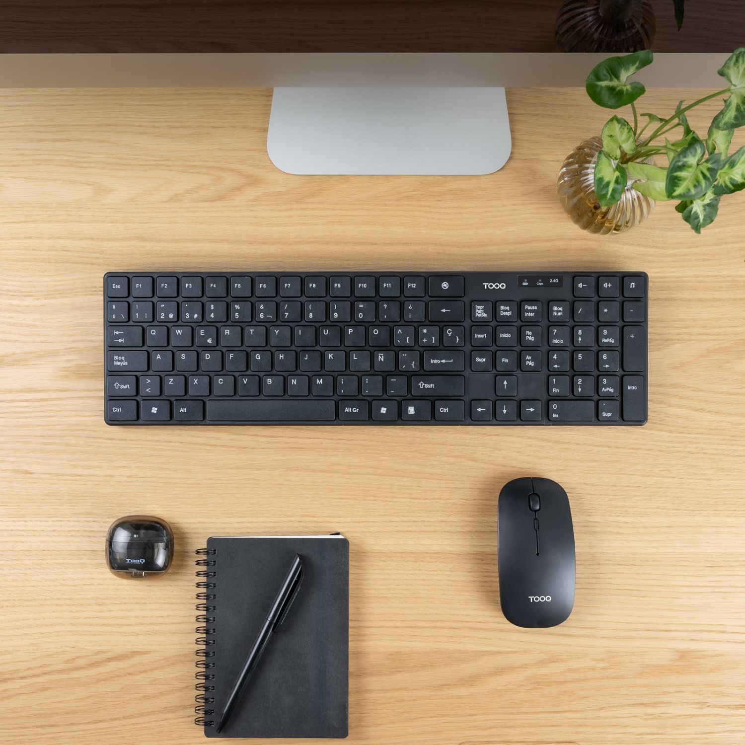 TQKMW-3102-B - Kit Teclado + Rat�n TooQ Slim 105 Teclas RF Wireless �ptico 1600dpi 4 Botones Negro (TQKMW-3102-B)