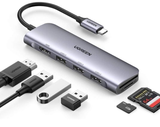 20956A - Hub Ugreen CM511 USB-C a 3xUSB-A 3.0/1xHDMI/Lector Tarjetas Plata (20956A)