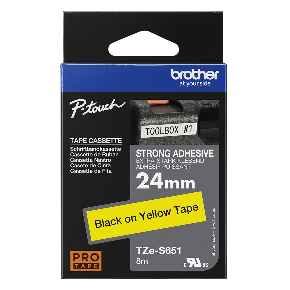 TZe-S651 - Cinta Laminada Brother 24mm 8m Negro sobre Amarillo (TZe-S651)