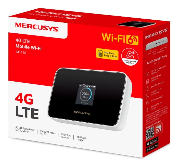 MT115 - Router Mercusys AX300 WiFi Pantalla TFT 4G LTE Negro/Blanco (MT115)