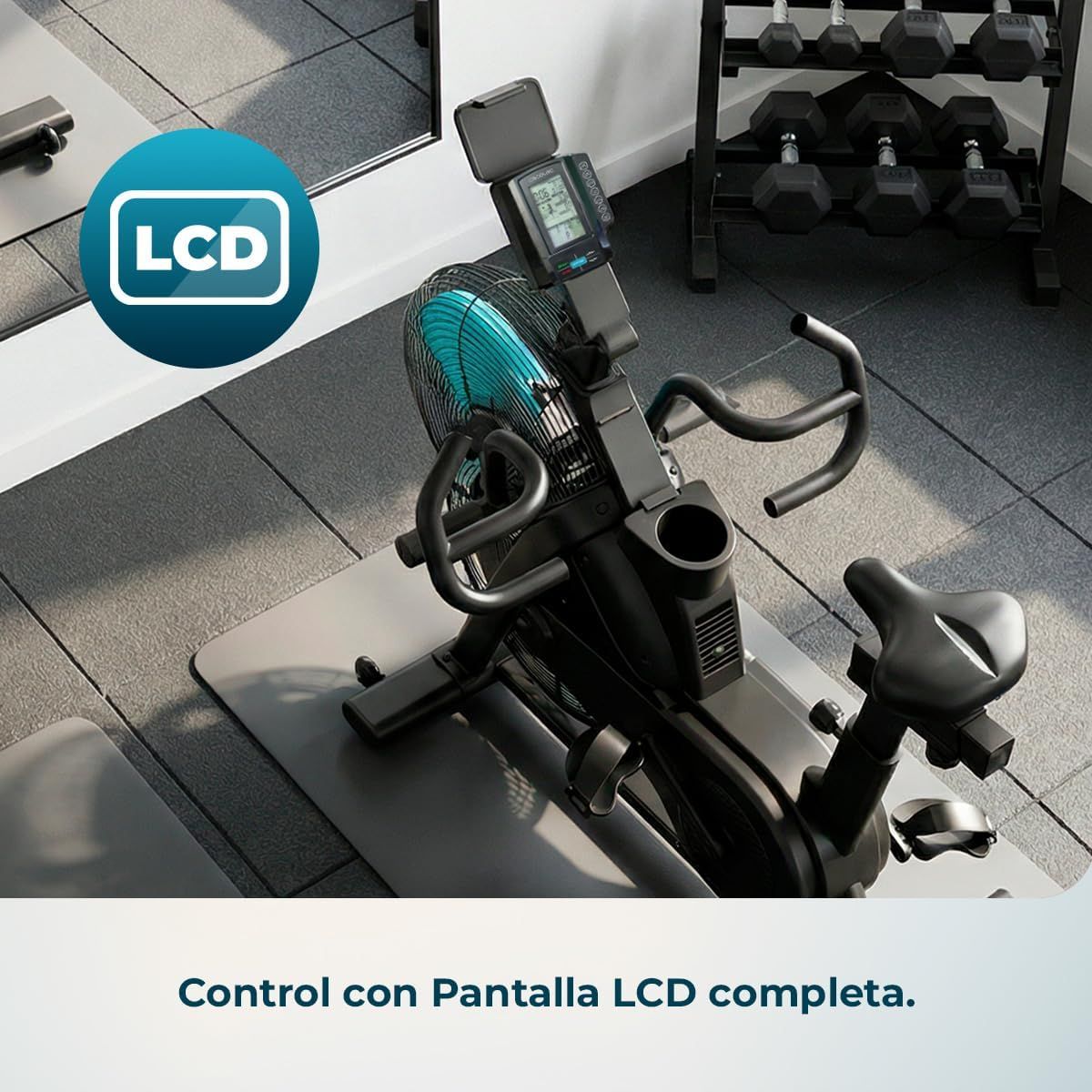 A01_EU01_122512 - Bicicleta de aire Cecotec DrumFit WOD Rider Ultimate Ventilador de 679.5 mm Resistencia progresiva Pedaleo bidireccional Doble correa silenciosa Pantalla LCD Conectividad Soporta hasta 150 kg Ruedas de transporte(A01_EU01_122512)
