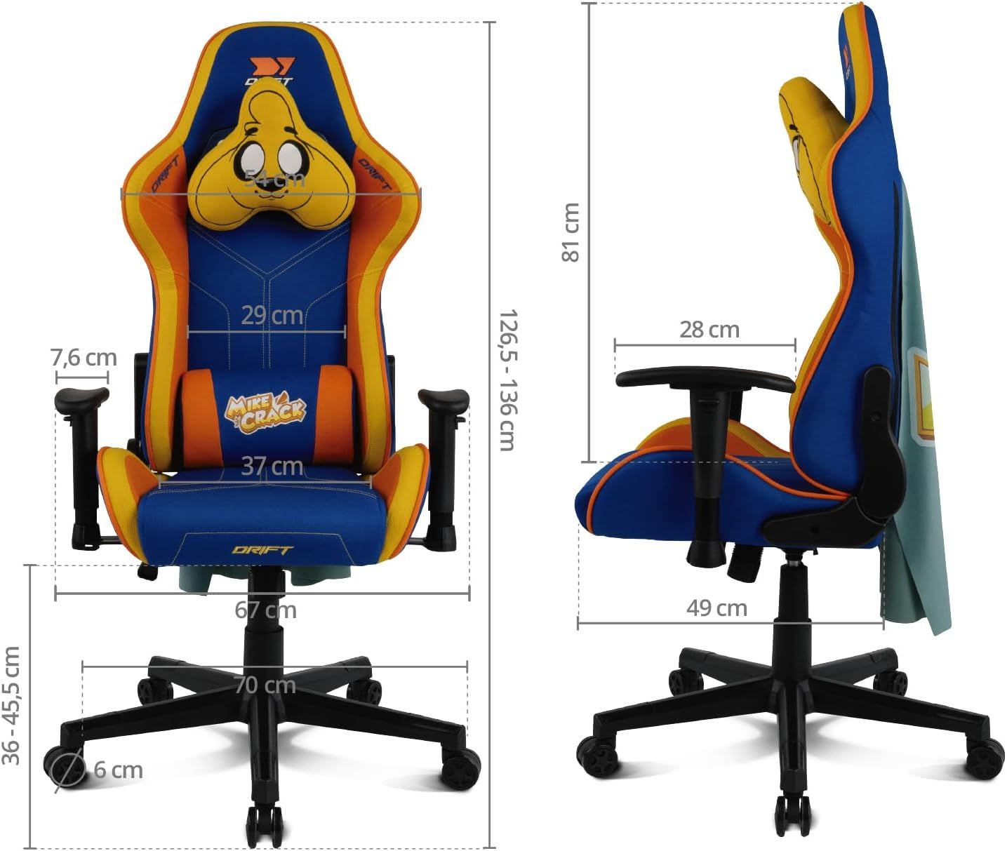 DR90MC - Silla Gaming Drift DR90 Mikecrack Edition Tela Reposabrazos 2D Cojines Cervical/Lumbar Reclinable 135� M�x. 150 Kg (DR90MC)