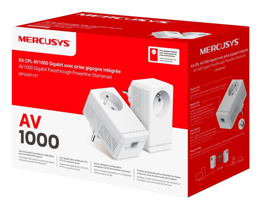 MP500P KIT - Powerline Mercusys AV1000 1xRJ45 Ethernet GbE Blanco (MP500 KIT)