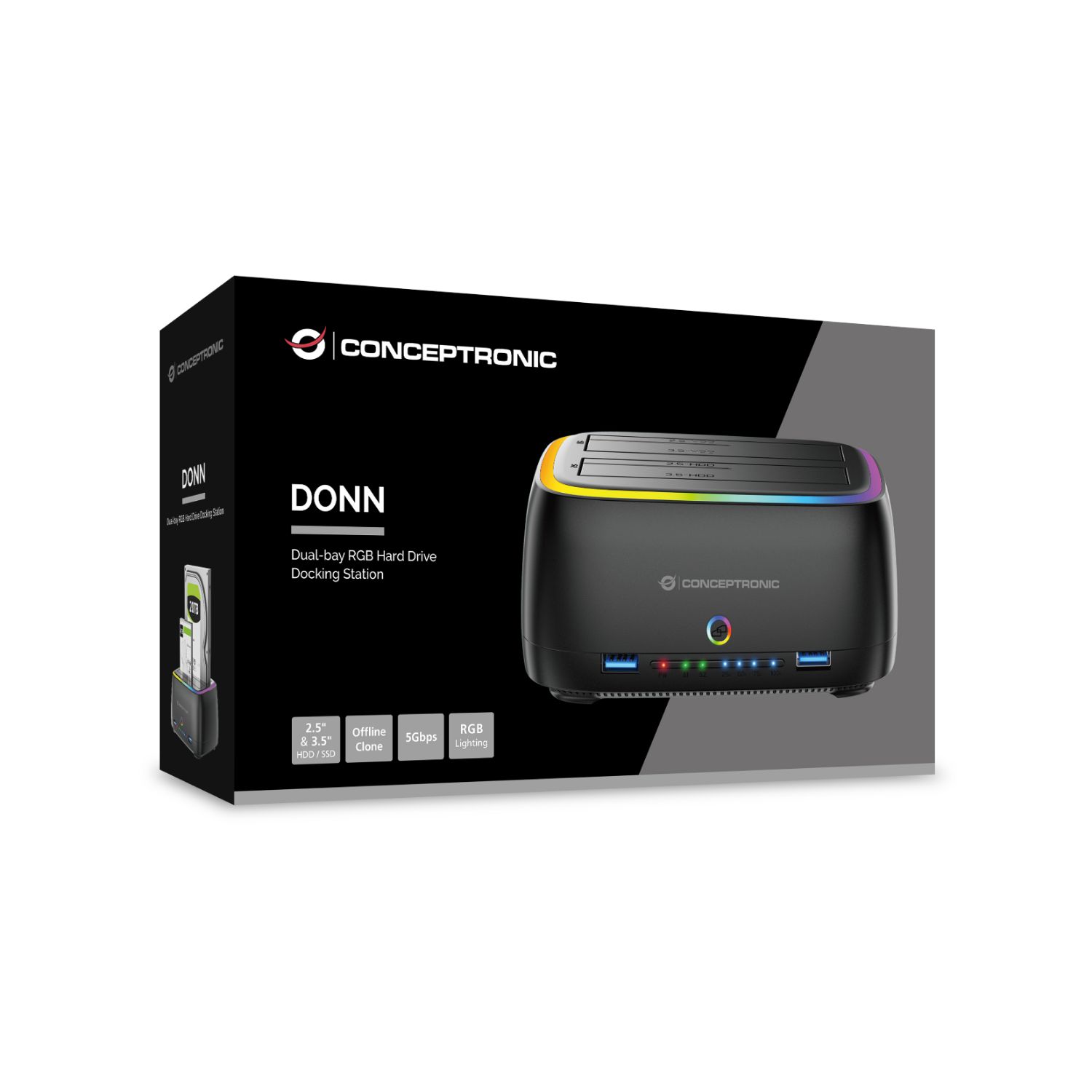 DONN36B - Docking Station USB-C Conceptronic DONN36B Doble Bahia SATA HDD SSD2.5