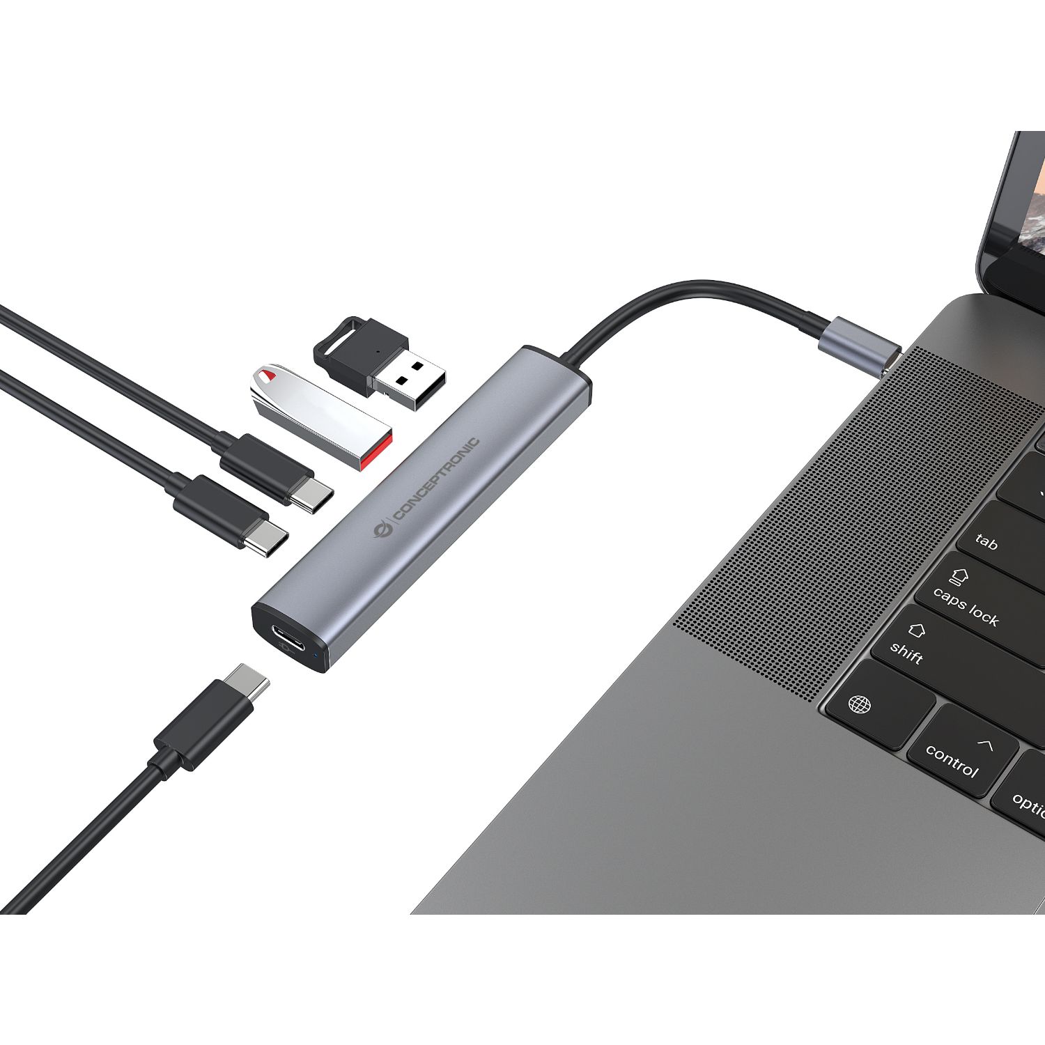HUBBIES22G - Hub USB-C Conceptronic con 5 puertos: 2xUSB-A 3xUSB-C USB 3.2 Gen1 Power Delivery de hasta 100W Gris. (HUBBIES22G)