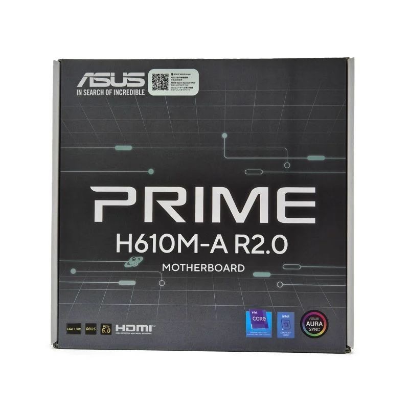 90MB1MJ0-M0EAY0 - ASUS PRIME H610M-A R2.0 Intel LGA 1700 Formato micro-ATX DDR5 PCIe 4.0 y M.2 Salidas de video DisplayPort HDMI y VGA Puerto USB 3.2 Gen 2 (90MB1MJ0-M0EAY0)