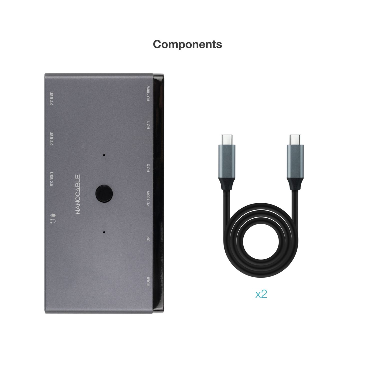 10.12.0003 - Conmutador Nanocable KVM 3xUSB-A 2xUSB-C 1xDP 1xHDMI 8K UHD/60Hz Gris (10.12.0003)
