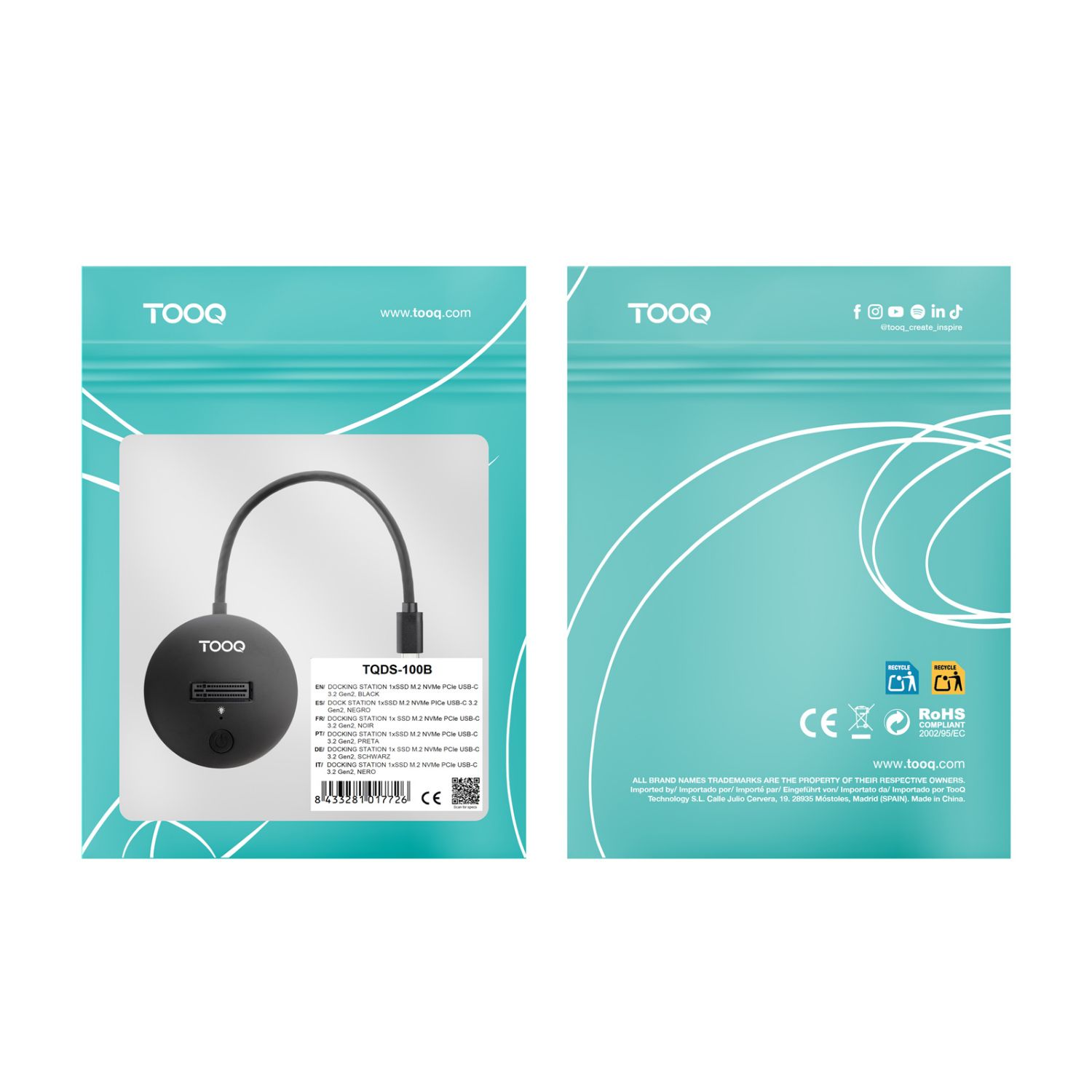 TQDS-100B - Docking Station TooQ SSD M2 NVMe PCIe USB-C Cable 15cm Negro (TQDS-100B)