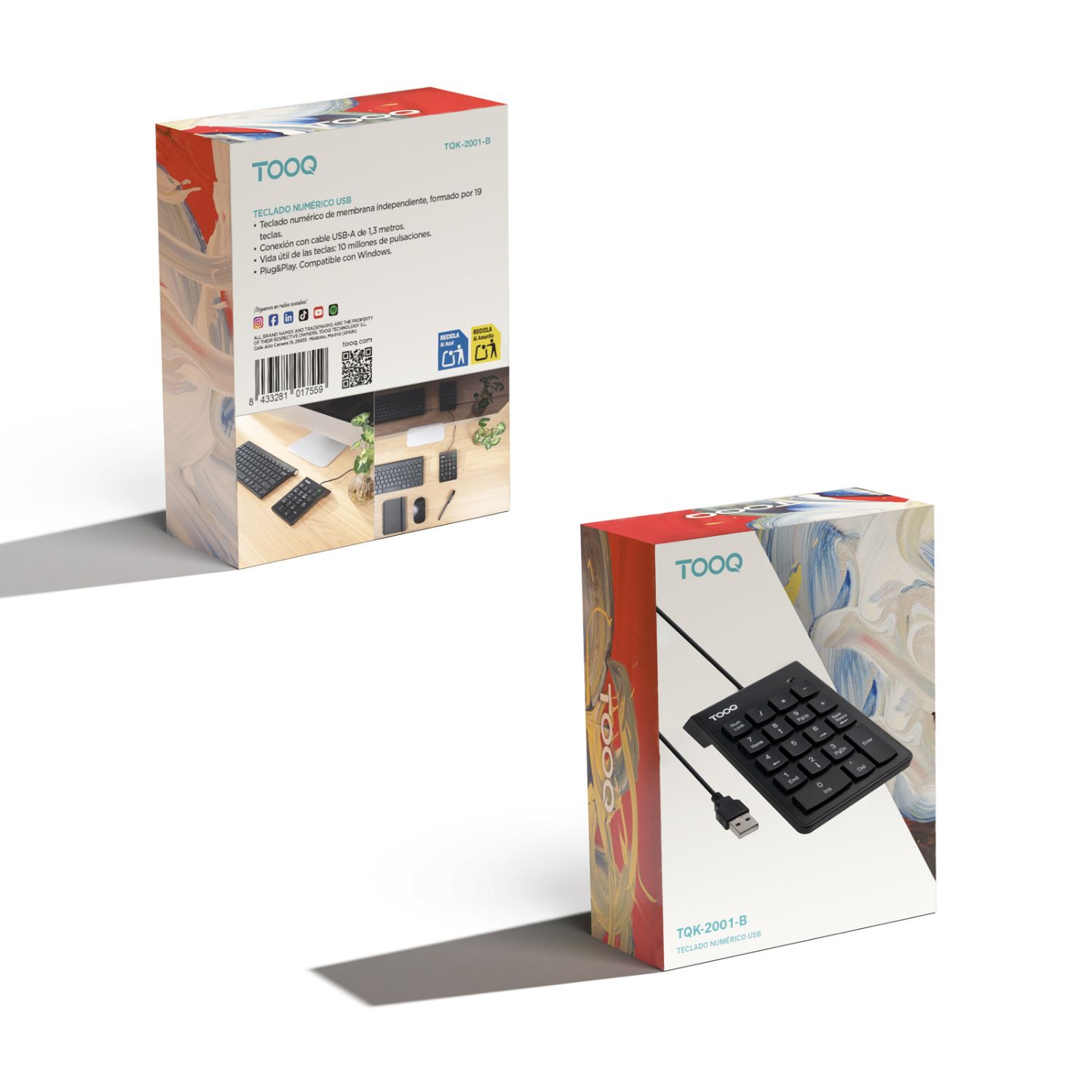 TQK-2001-B - Teclado Num�rico TooQ 19 Teclas USB Cable 1.3m Negro (TQK-2001-B)