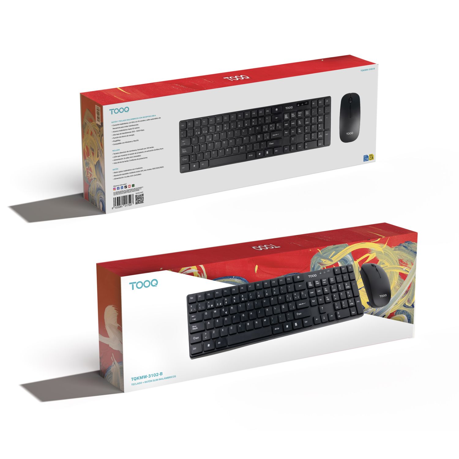 TQKMW-3102-B - Kit Teclado + Rat�n TooQ Slim 105 Teclas RF Wireless �ptico 1600dpi 4 Botones Negro (TQKMW-3102-B)