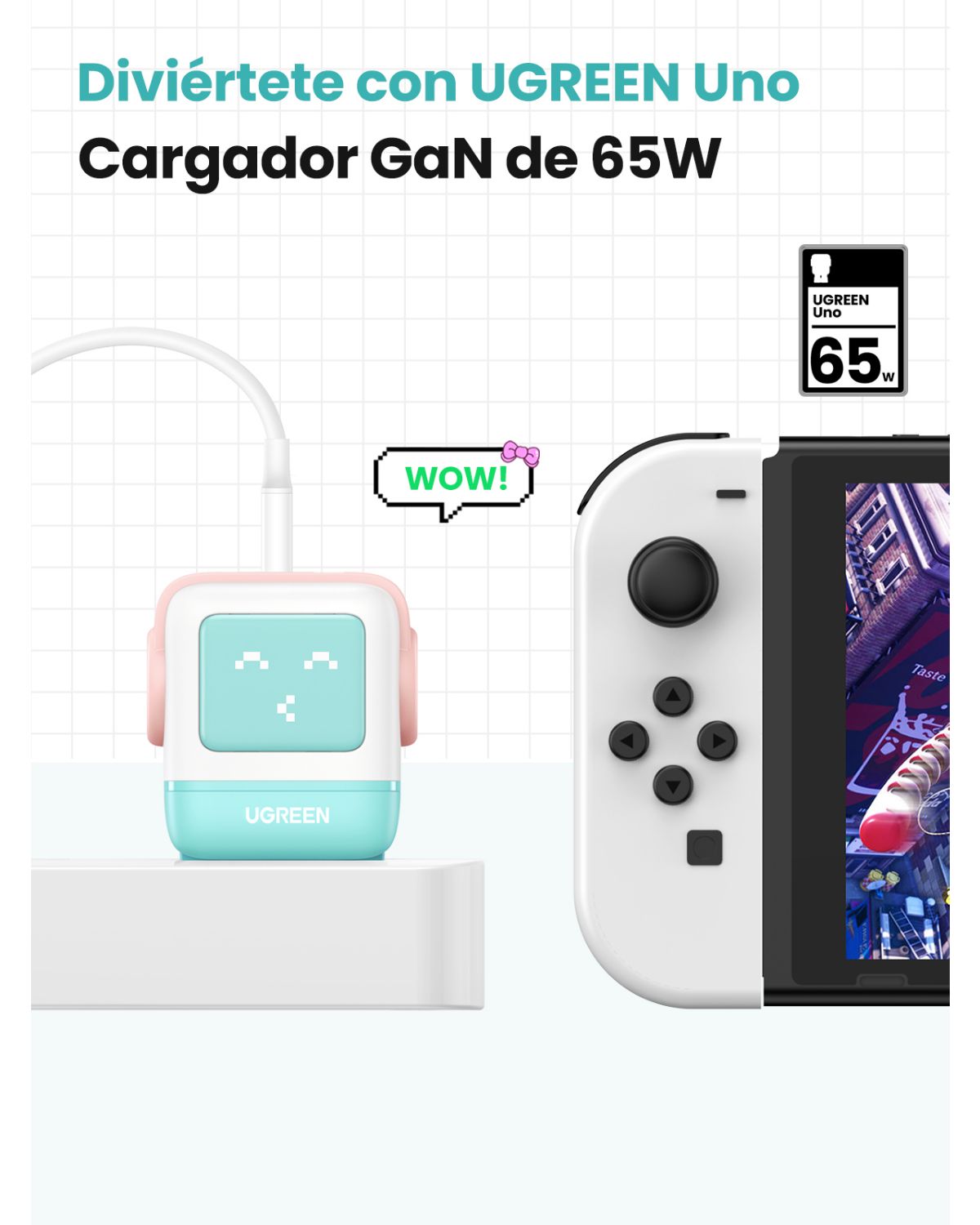 35855 - Cargador UgreenGaN PD 65W 3 Dispositivos Robot Blanco/Azul/Rosa (35855)