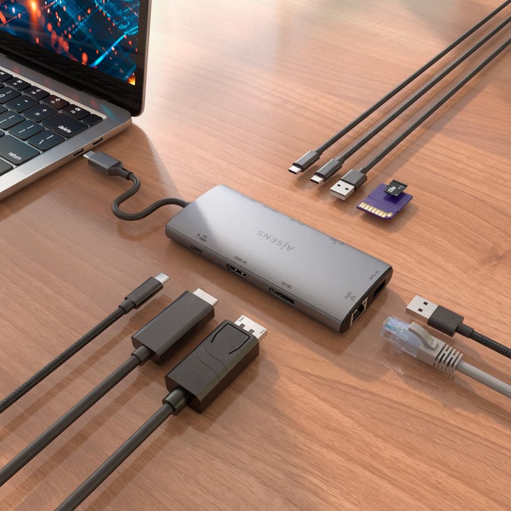 ASUC-10P050-GR - Docking Station AISENS 10en1 USB-C a 1xUSB-A 3.0/1xUSB-A 3.1/2xUSB-C 3.1 PD 100W/1xHDMI 4K UHD 60H/1xRJ45/Lector Tarjetas Cable 0.2m Gris (ASUC-10P050-GR)