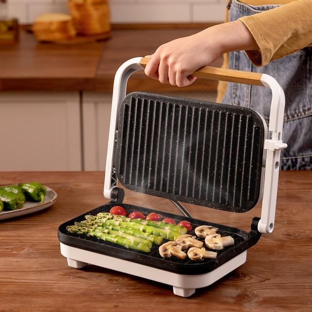 03496 - Parrilla Electrica CECOTEC Rock'nGrill 1200 Wood W 1300W Revestimiento RockStone Blanca (03496)
