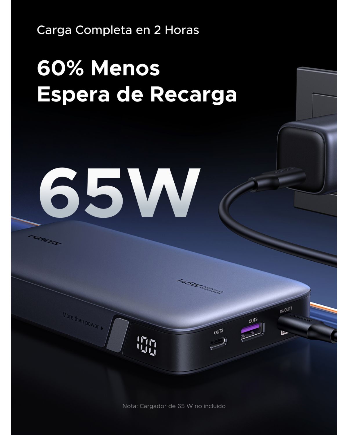 90597A - PowerBank Ugreen Nexode 145W 25000mAh 1xUSB-A 2xUSB-C Gris (90597A)