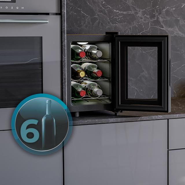 A01_EU01_109603 - Vinoteca CECOTEC Bolero GrandSommelier 600 CoolCrystal 6 Botellas Temperatura 8-18�C Control T�ctil Luz LED Interior Negra (A01_EU01_109603)