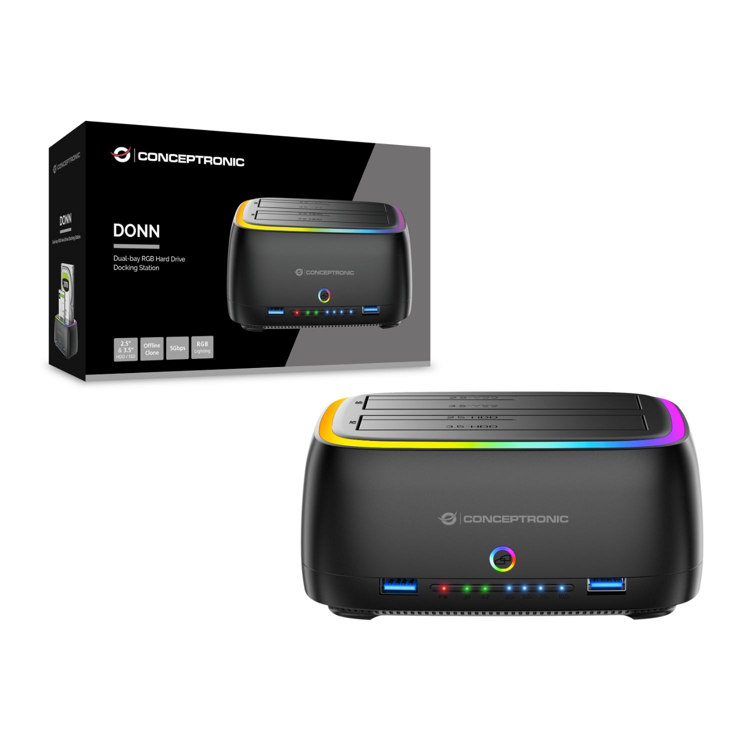 DONN36B - Docking Station USB-C Conceptronic DONN36B Doble Bahia SATA HDD SSD2.5