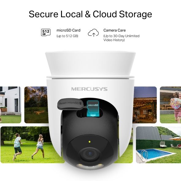 MC510 - C�mara IP Mercusys 2K QHD 3mp H.264 360� Micr�fono/Altavoces Integrados WiFi Visi�n Nocturna IR LED Exterior Techo/Poste/Pared Blanca (MC510)