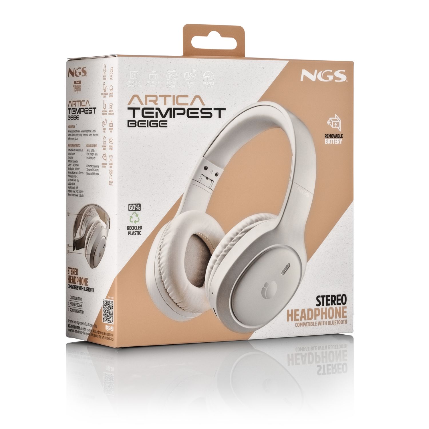 ARTICATEMPESTBEIGE - Auriculares NGS Micr�fono Integrado Supraurales Binaurales Plegables Bluetooth USB-C Beige (ARTICATEMPESTBEIGE)