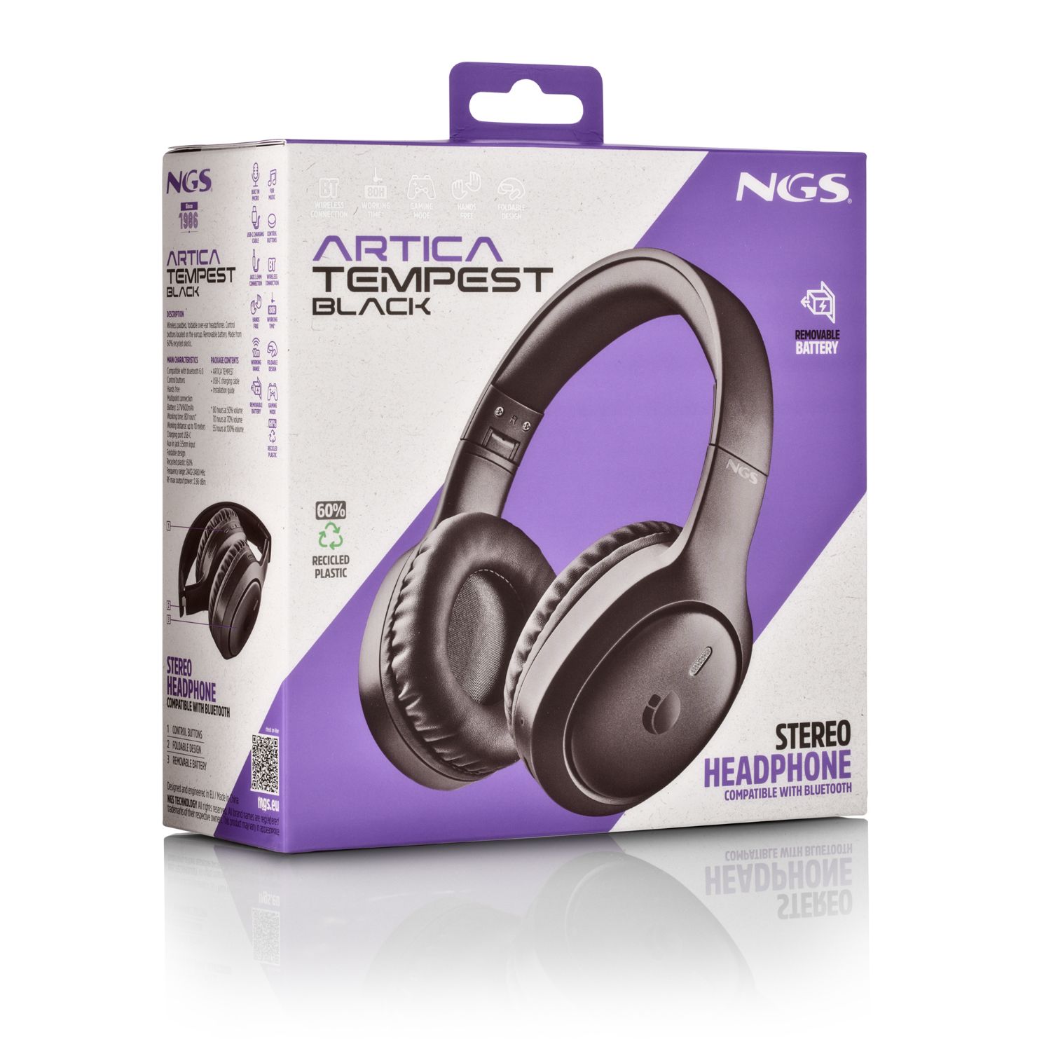 ARTICATEMPESTBLACK - Auriculares NGS Micr�fono Integrado Supraurales Binaurales Plegables Bluetooth USB-C Negros (ARTICATEMPESTBLACK)