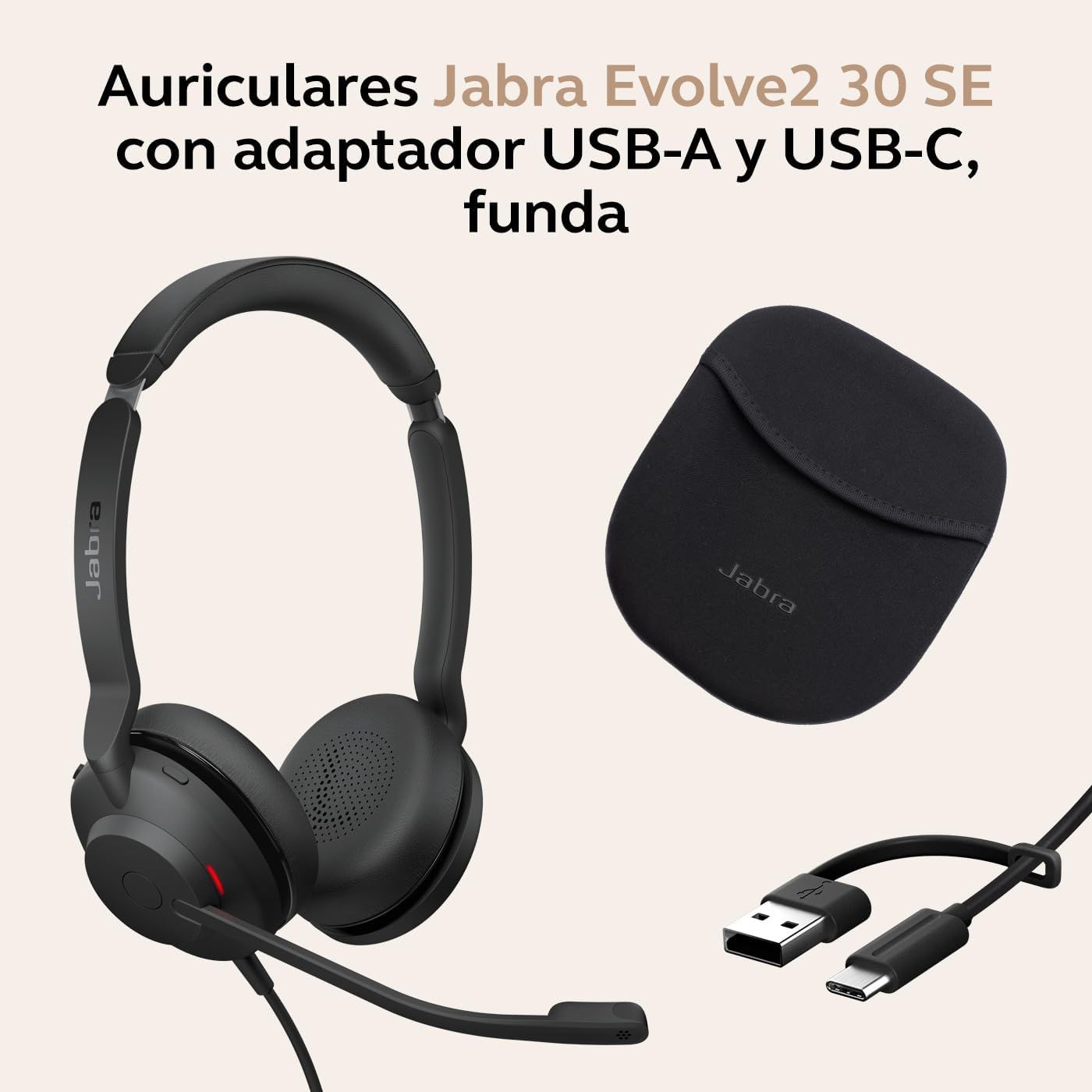 23189-989-779 - Auriculares+Micr�fono Jabra Evolve2 30 SE Supraurales Binaurales USB-A/C Cable 1.5m Funda de Transporte Negros (23189-989-779)