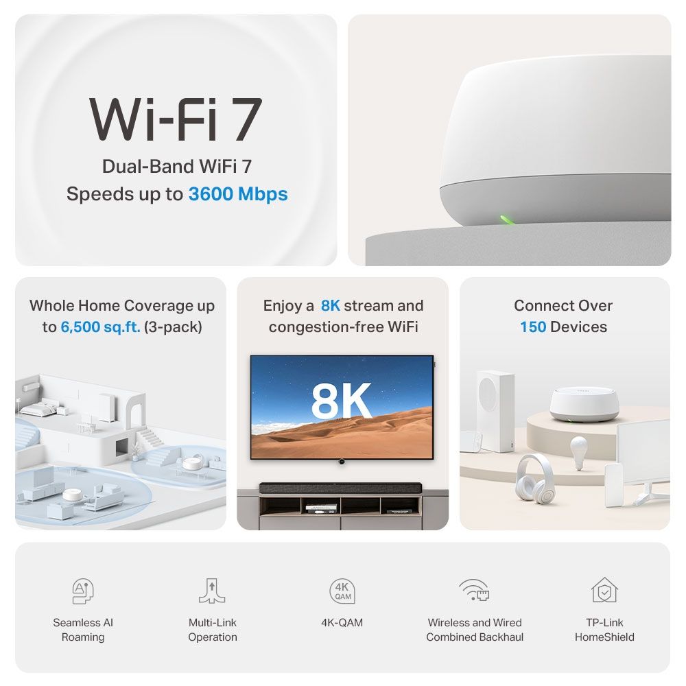 DECO BE22 2-PACK - Sistema Mesh TP-Link BE3600 WiFi 7 Dual Band 4 Antenas Internas Pack 2 Blanco (DECO BE22 2-PACK)