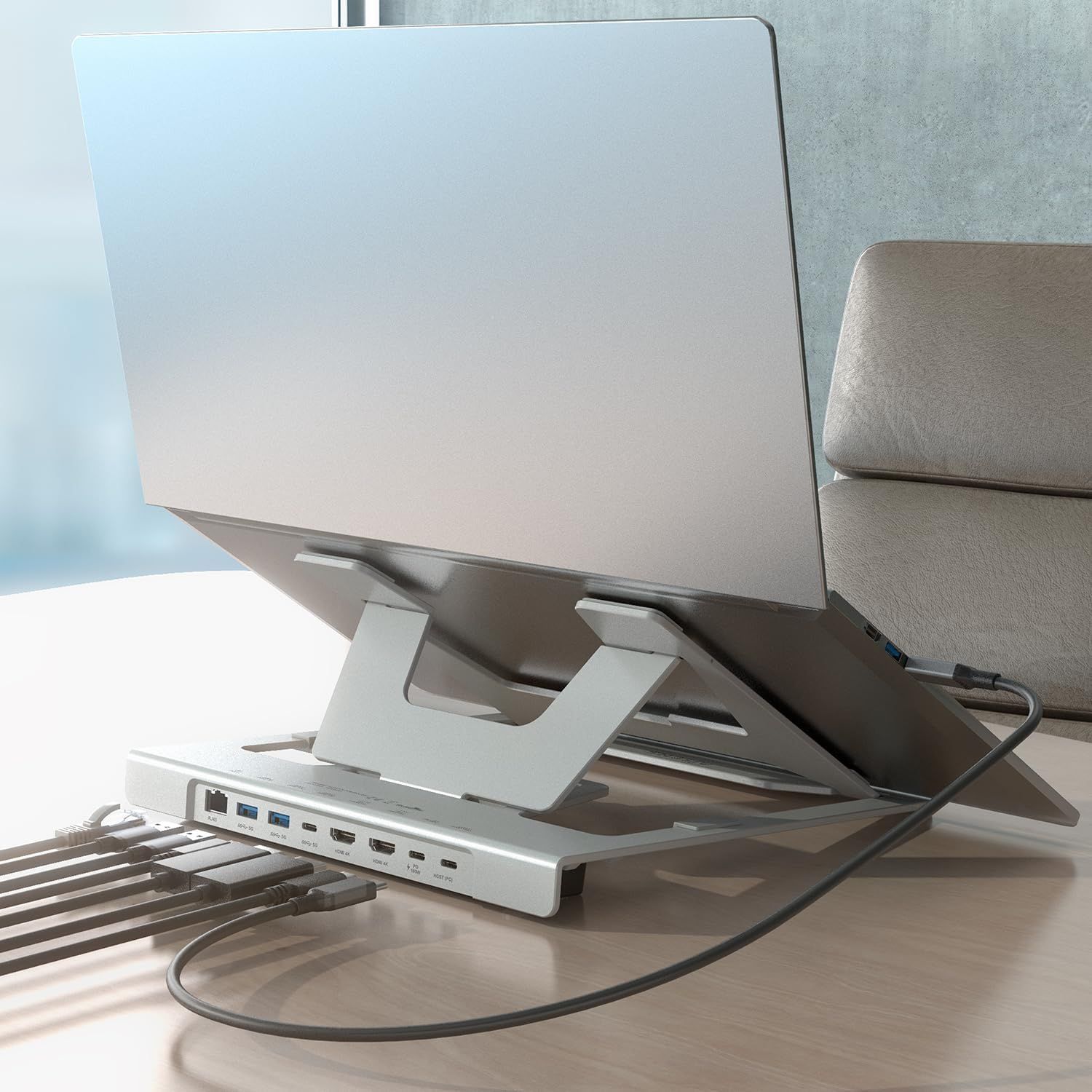 ASUC-7P046-GR - Soporte de Sobremesa AISENS Ajustable para Port�til/Tablet USB-C Docking 7en1 M�x. 3Kg Gris (ASUC-7P046-GR)