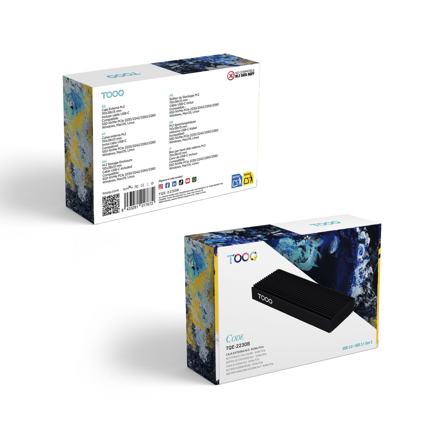 TQE-2230B - Caja Externa TooQ SSD M.2 NVMe USB-C 3.1 Negra (TQE-2230B)