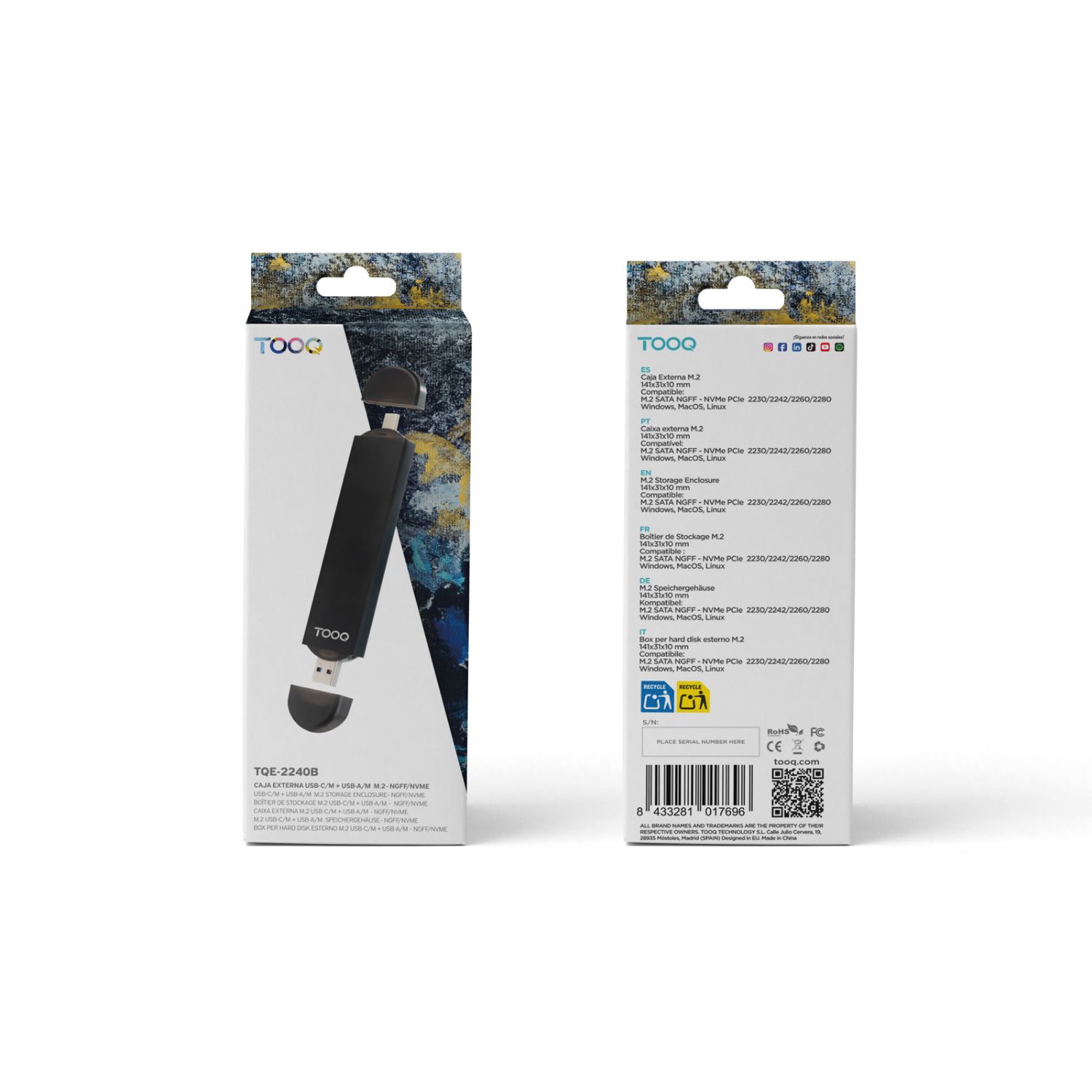 TQE-2240B - Caja Externa TooQ SSD M.2 NVMe SATA PCIe USB-A 3.0 USB-C 3.0 Negra (TQE-2240B)