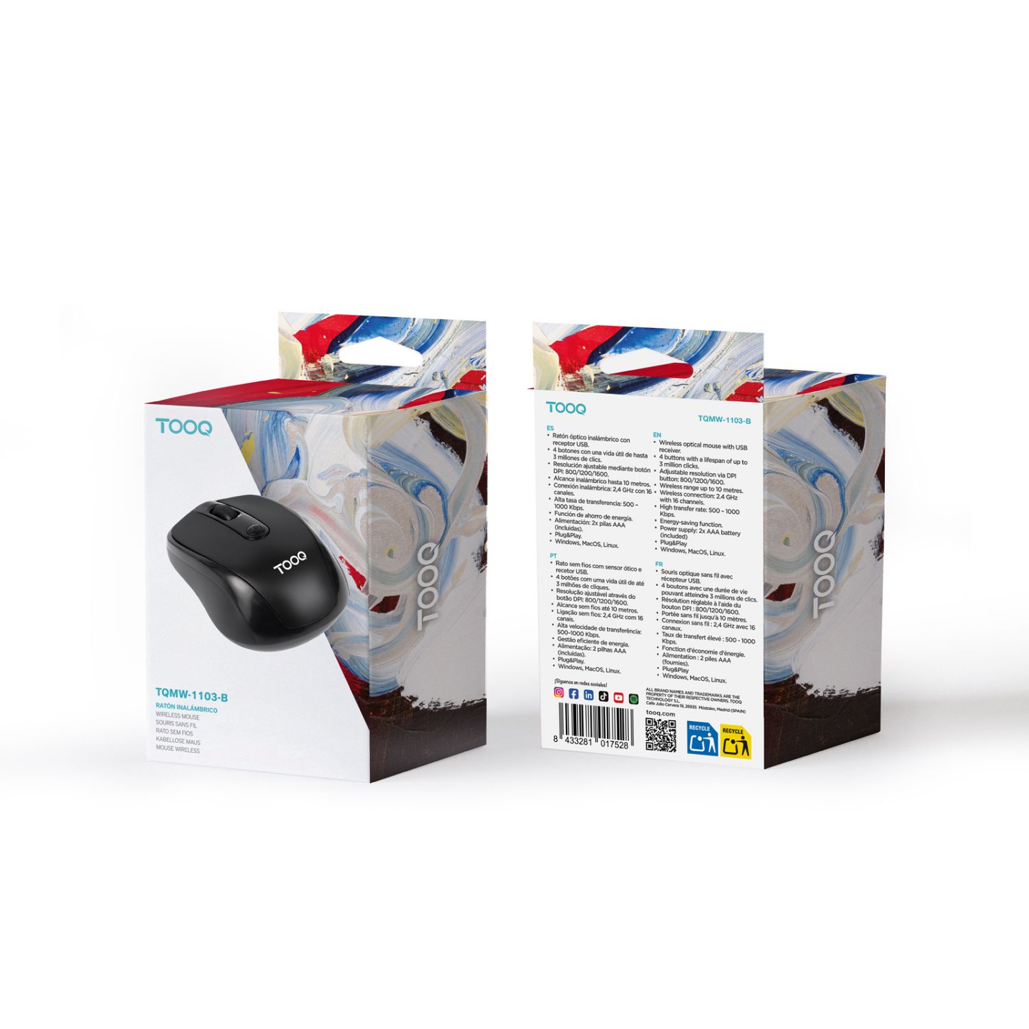 TQMW-1103-B - Rat�n TooQ Ambidextro �ptico RF Wireless 1600dpi 4 Botones Negro (TQMW-1103-B)