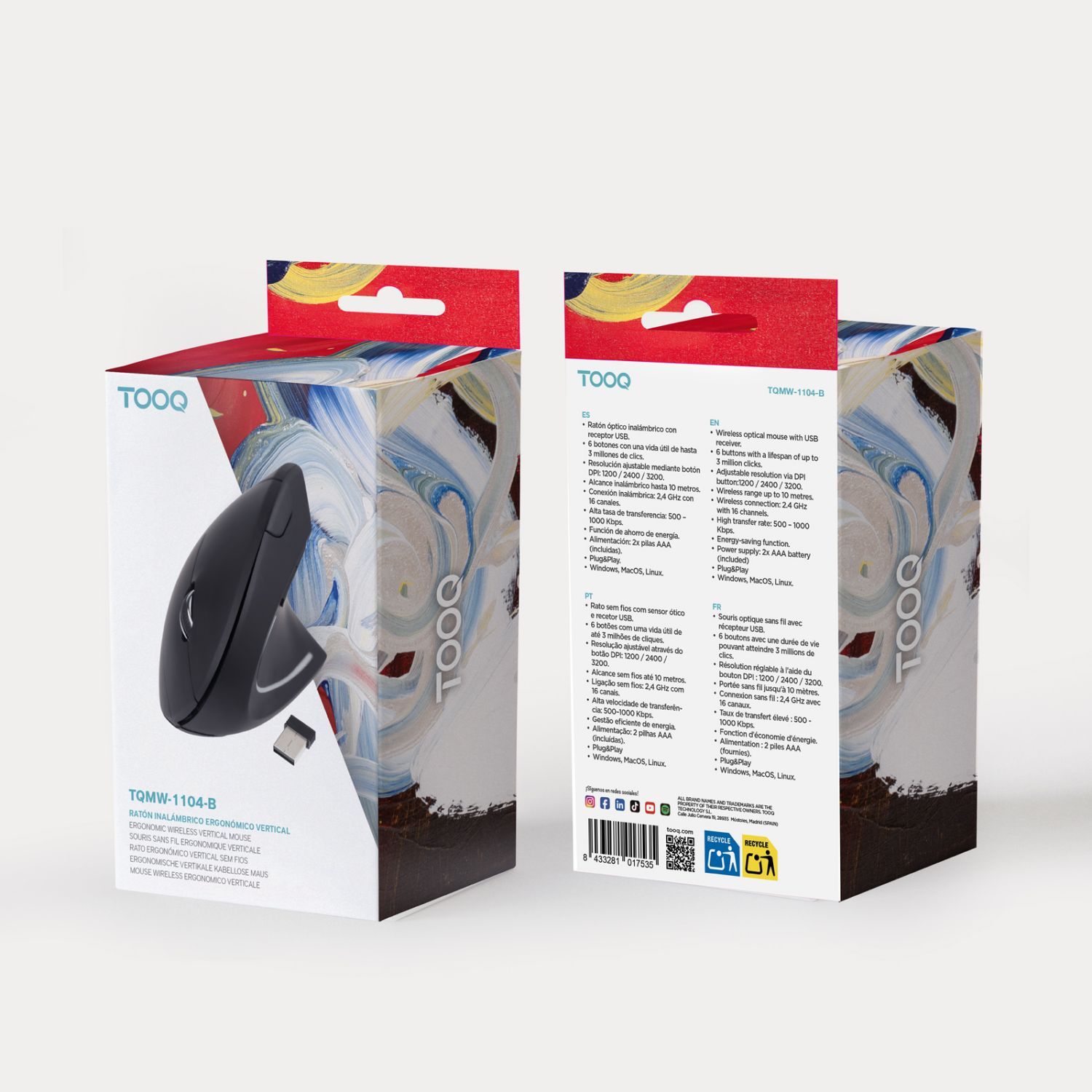TQMWG-1104-B - Rat�n Vertical TooQ Diestro �ptico RF Wireless 3200dpi 6 Botones Negro (TQMWG-1104-B)