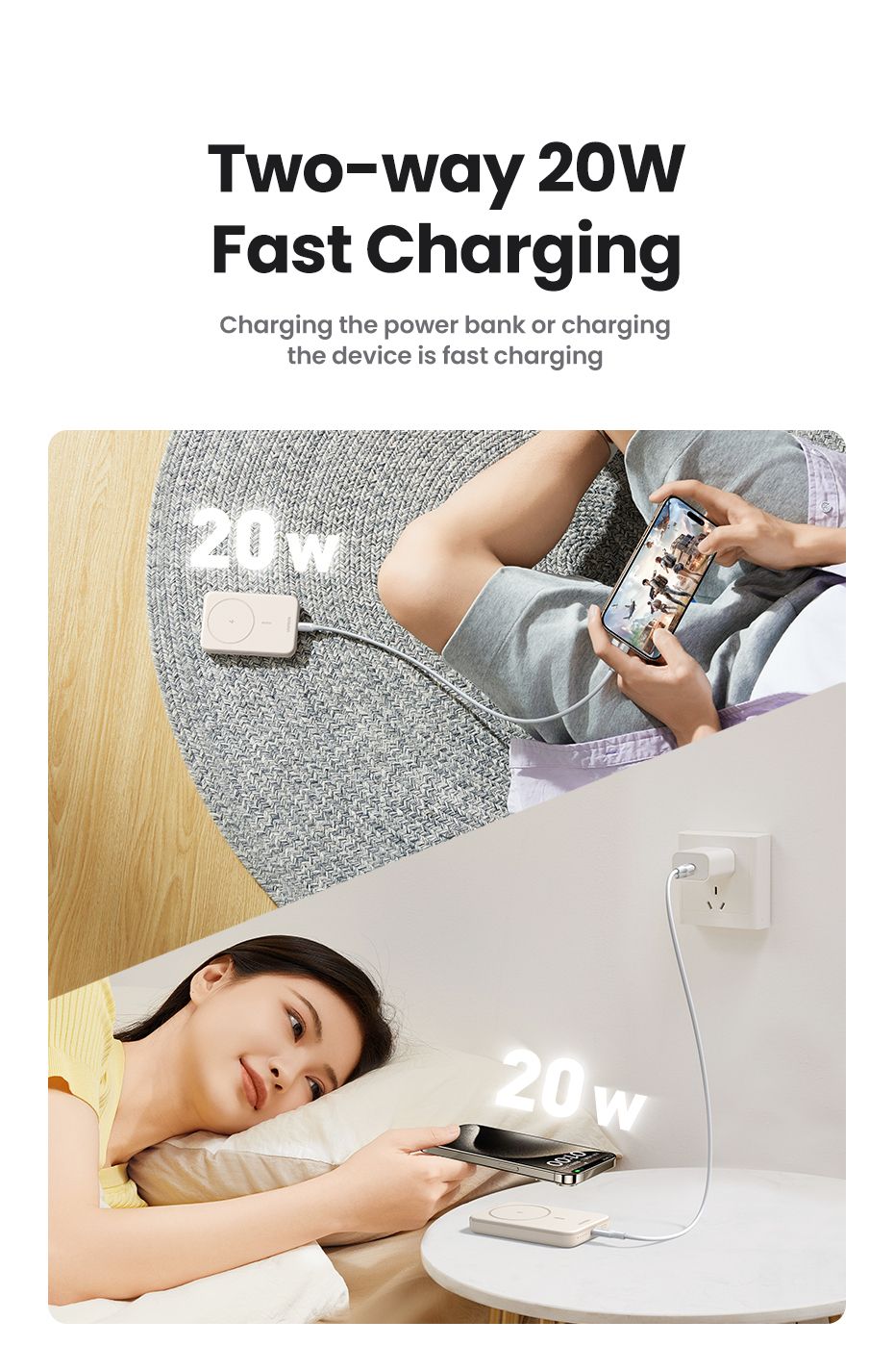 25208 - Bater�a externa Ugreen 10000mAh PD 3.0 20W Inal�mbrico Qi 1xUSB-C Beige (25208)