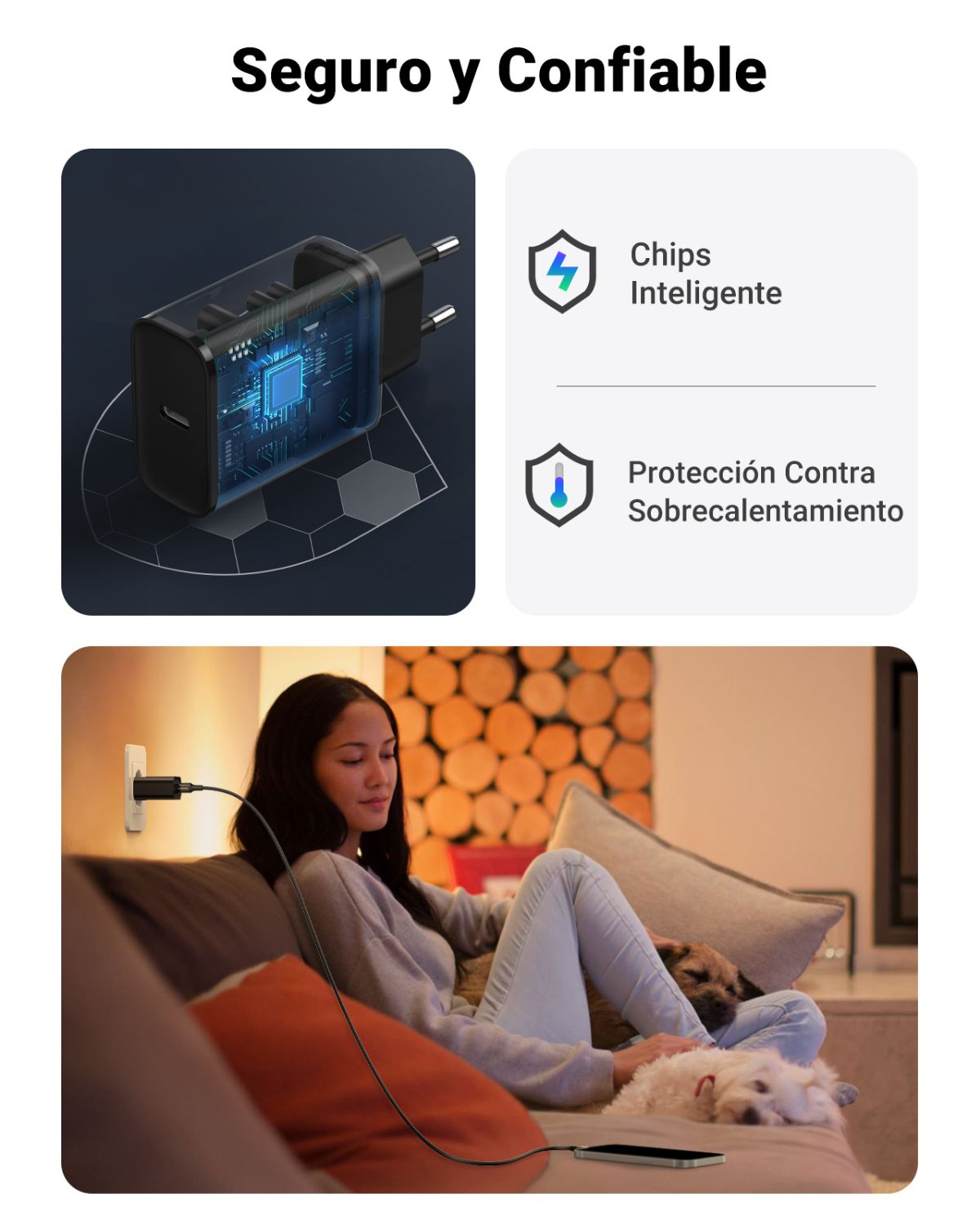 10191 - Cargador de Pared Ugreen QC 20W 1xUSB-C Negro (10191)