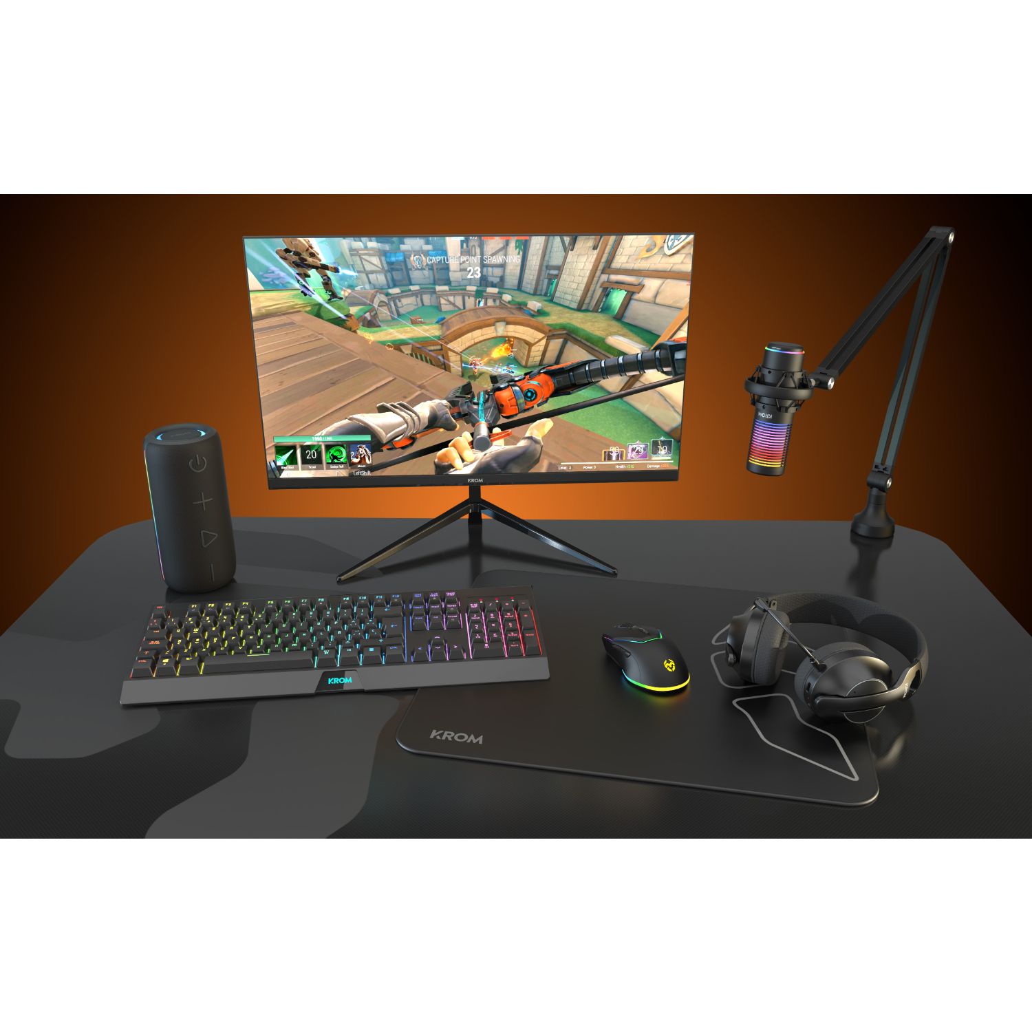NXKROMKAZEPRO - Microfono profesional Krom Kaze Pro Kit de streaming con dos condensadores de capsula Patron cardioide u omnidireccional Incluye brazo articulado montura anti-shock filtro antipop y base de mesa Iluminacion RGB. USB y jack 3.5mm. Negro (NXKROMKAZEPRO)