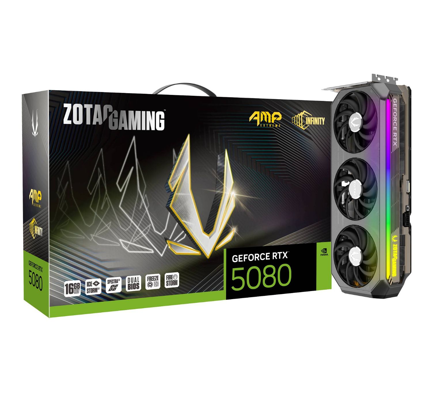 ZT-B50800B-10P - Tarjeta Gr�fica Zotac Gaming GeForce RTX 5080 AMP Extreme Infinity 16Gb GDDR7 RGB 3xDP 2.1a 1xHDMI 2.1b OpenGL 4.6 DirectX 12 Ultimate (ZT-B50800F-10P)