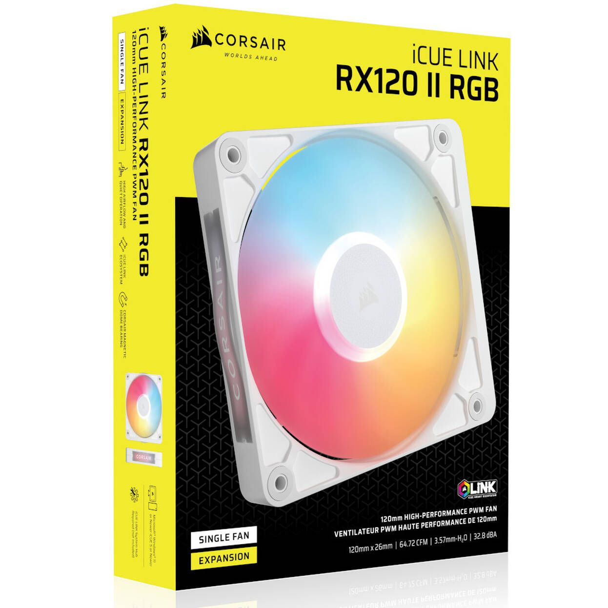 CO-9051058-WW - Ventilador para PC Corsair RX120 II iCUE LINK RGB Tamano 120mm Iluminacion LED RGB. Blanco (CO-9051058-WW)