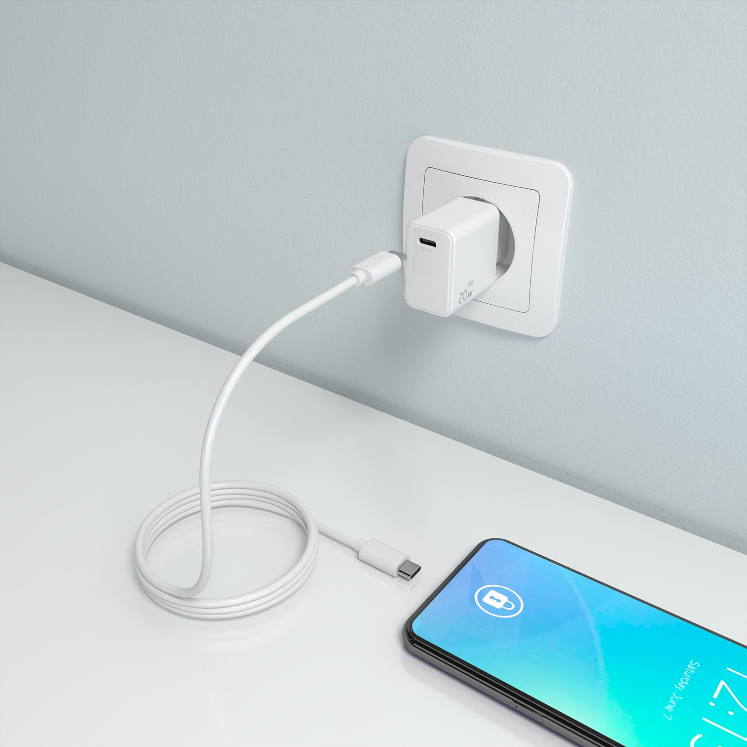 ASCH-20W1P081-W - Cargador de Pared AISENS GaN 20W PD 3.0 QC 4.0 1xUSB-C Cable 1m Blanco (ASCH-20W1P081-W)