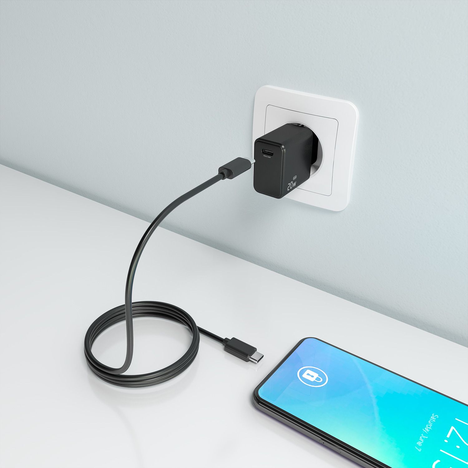 ASCH-20W1P082-BK - Cargador de Pared AISENS GaN 20W PD 3.0 QC 4.0 1xUSB-C Cable 1m Negro (ASCH-20W1P082-BK)